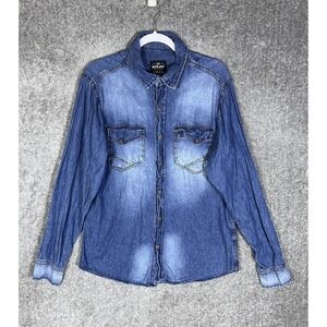 XRAY Jeans Denim Button Up Shirt Mens Size Large Blue Supreme Cotton Slim Fit